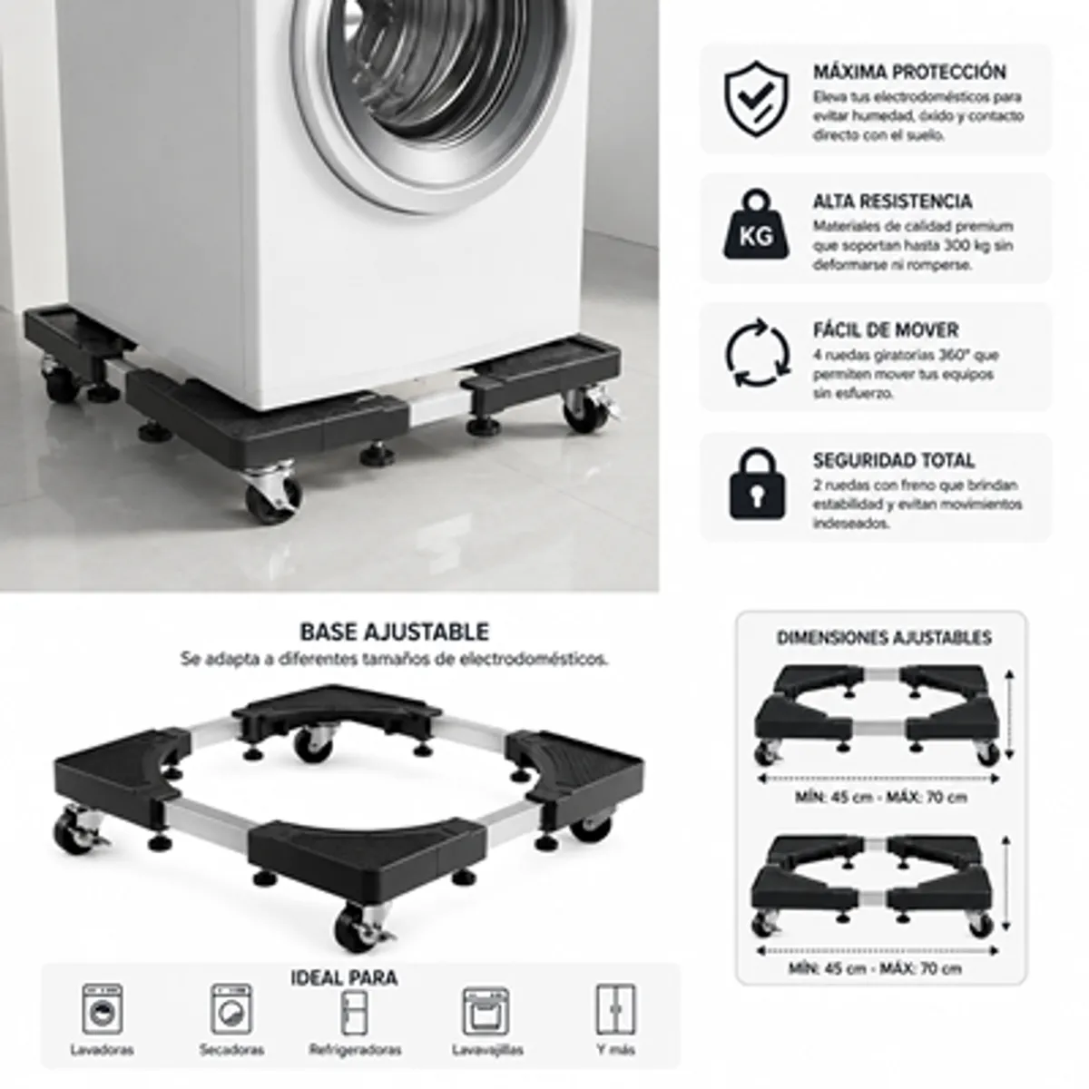GENERICO - Base Soporte Multiusos Con Ruedas 360 Lavadora Refrigerador