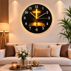 TOPSOC - Reloj Pared Cristiano Decorativo Con Cruz Biblia 30cm