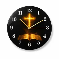 TOPSOC - Reloj de Pared Cristiano Decorativo con Cruz y Biblia Diseño Moderno 30 cm