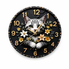 TOPSOC - Reloj De Pared Decorativo Gato Con Flores Diseño Moderno 30 Cm