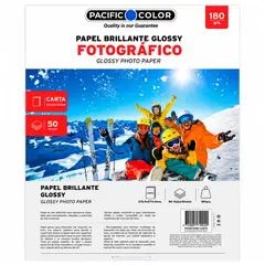 PACIFIC COLOR - Papel Fotográfico Glossy Carta 180g 50 Hojas Inkjet - PS