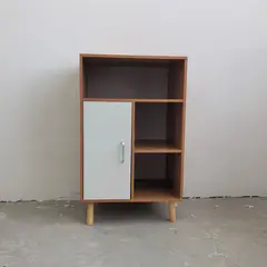 GENERICO - Velador Alto Organizador Nórdico 50x40x80 cm con Puerta Repisas MDF Blanco Madera