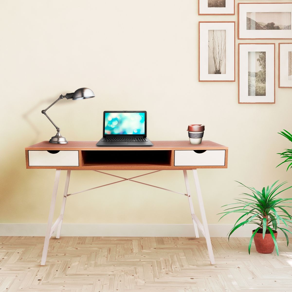 NOVAHUS - Escritorio Vintage Con Dos Gavetas Beige