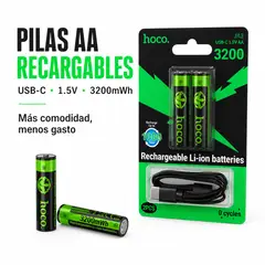 HOCO - Pack 2 Pilas AA Recargables USB-C JA3 3200mWh Con Cable