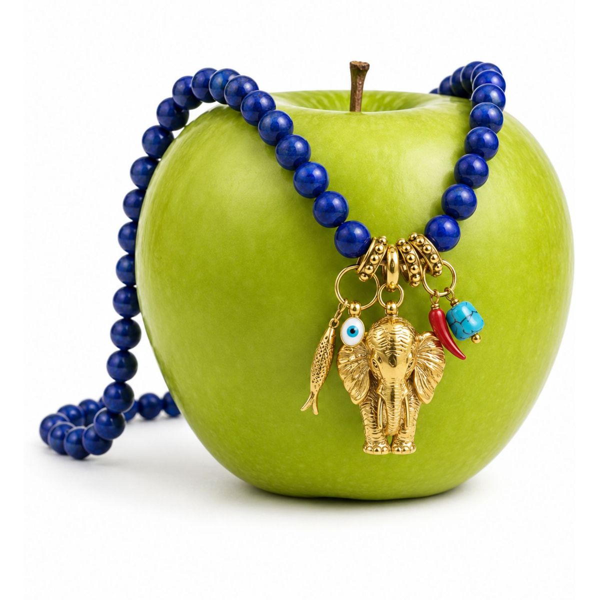 DEPIEDRA - Collar Elefante Jaspe Azul, Amuleto protección, hecho a mano, marca Depiedra