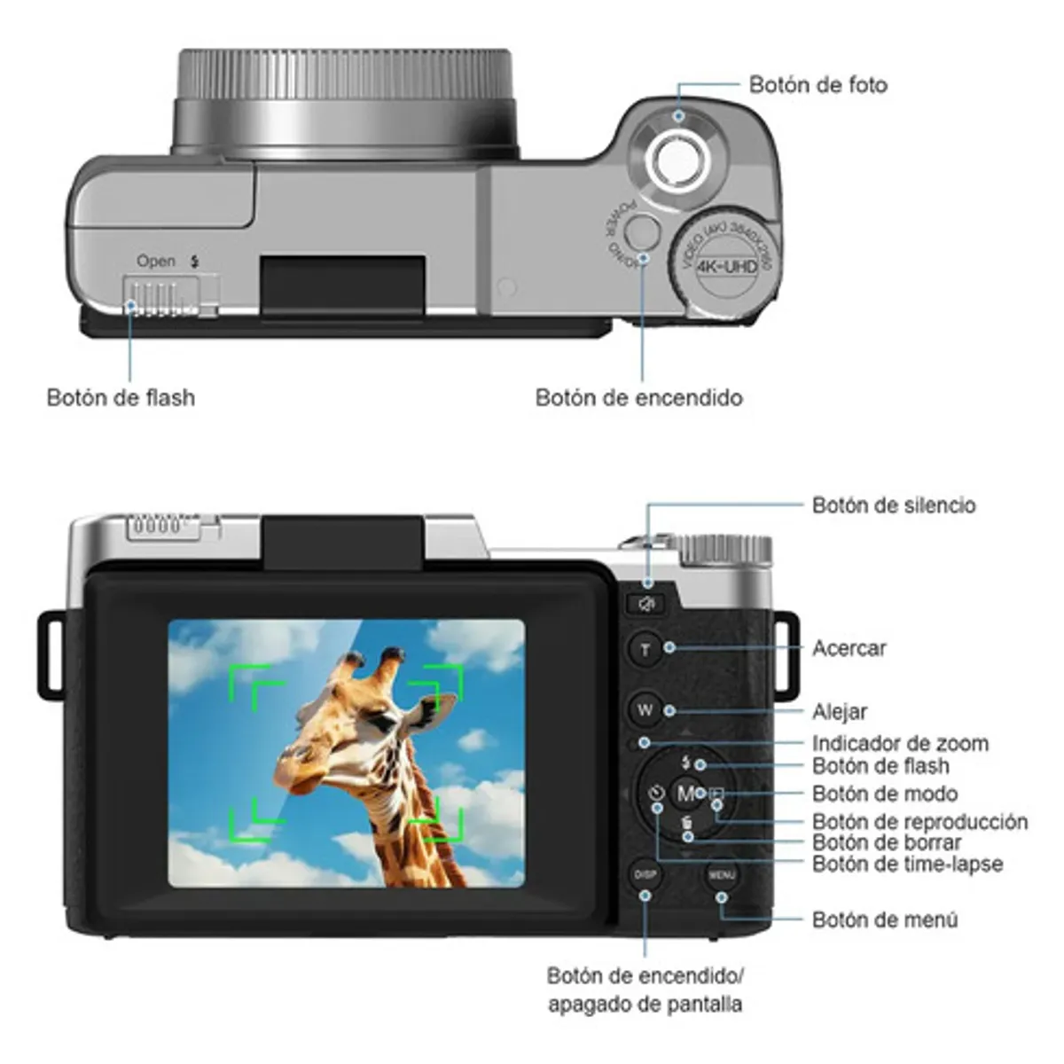 GENERICO - Cámara Digital 4k Con Pantalla Giratoria De 180° Y 32gb
