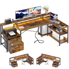 YOMYM - Escritorio Oficina Forma L Con 2 Cajones Altura Ajustable 170×100×76cm Amarillo