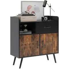 YOMYM - Librería de pie con armarios y estantes multifunción marrón retro 80×35×88cm
