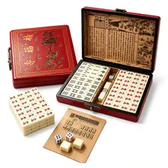 TSKY CHILE SHOPPING - Set Mahjong Chino Clásico 144 Fichas Estuche Rojo Juego Mesa para Reuniones,Regalos y Coleccionistas