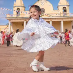 UTILISIMO - Traje Tirana Diablada Blanco 3 Piezas Niña Baile Típico Fiestas Patrias