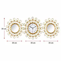 TOPSOC - Reloj Decorativo de Pared con 2 Espejos Dorados Moderno Diseño Sunburst 35 cm