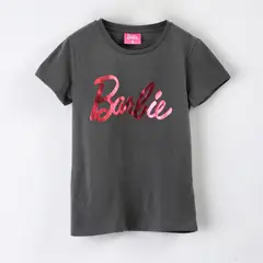 BARBIE - Polera Manga Corta Niña Logo Foil Gris