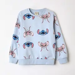 DISNEY - Polerón Cerrado Niña Lilo & Stitch Full Print Celeste