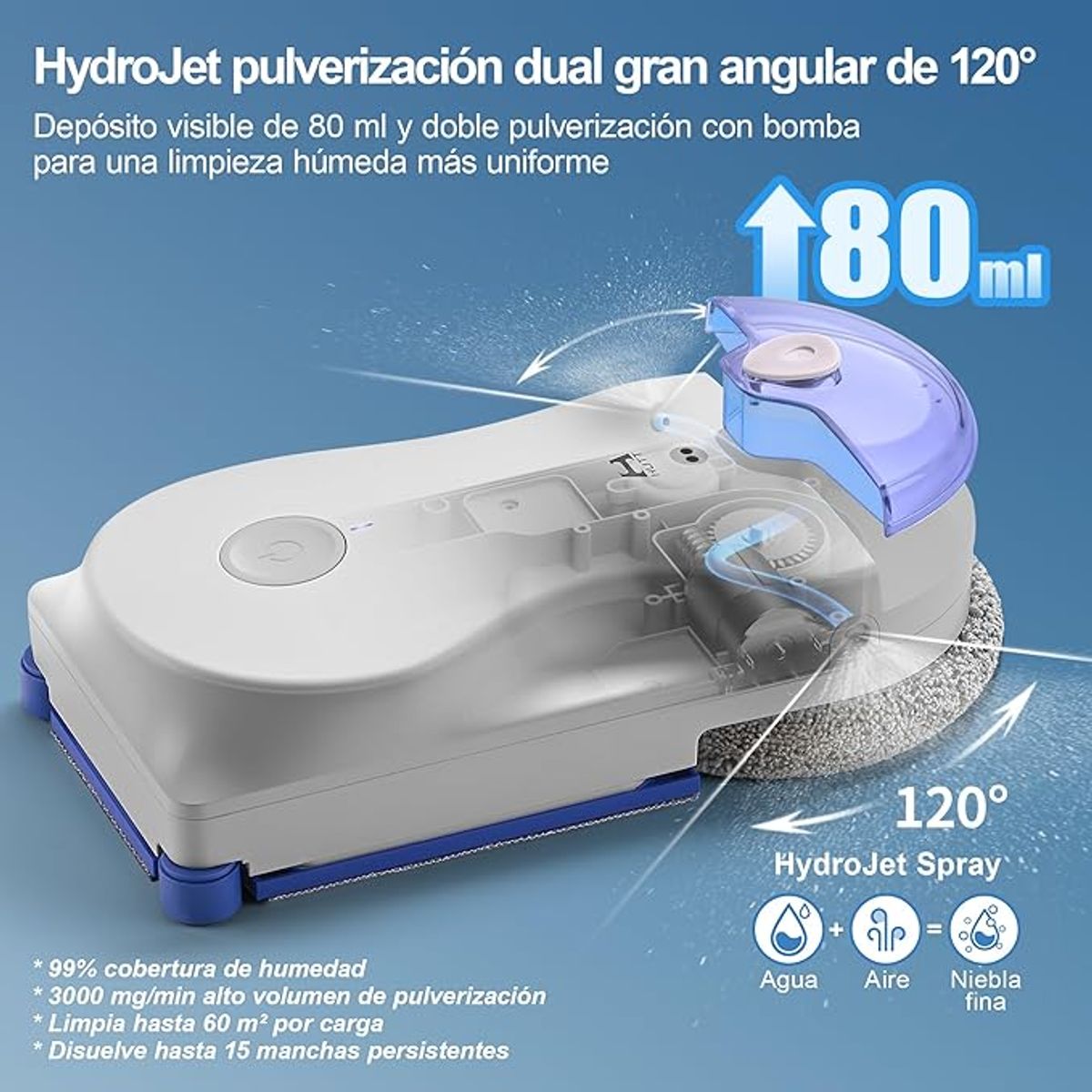 JONR - Hutt 10 Robot Limpiacristales con Sistema de Limpieza Híbrido Húmedo/Seco, 7000 Pa