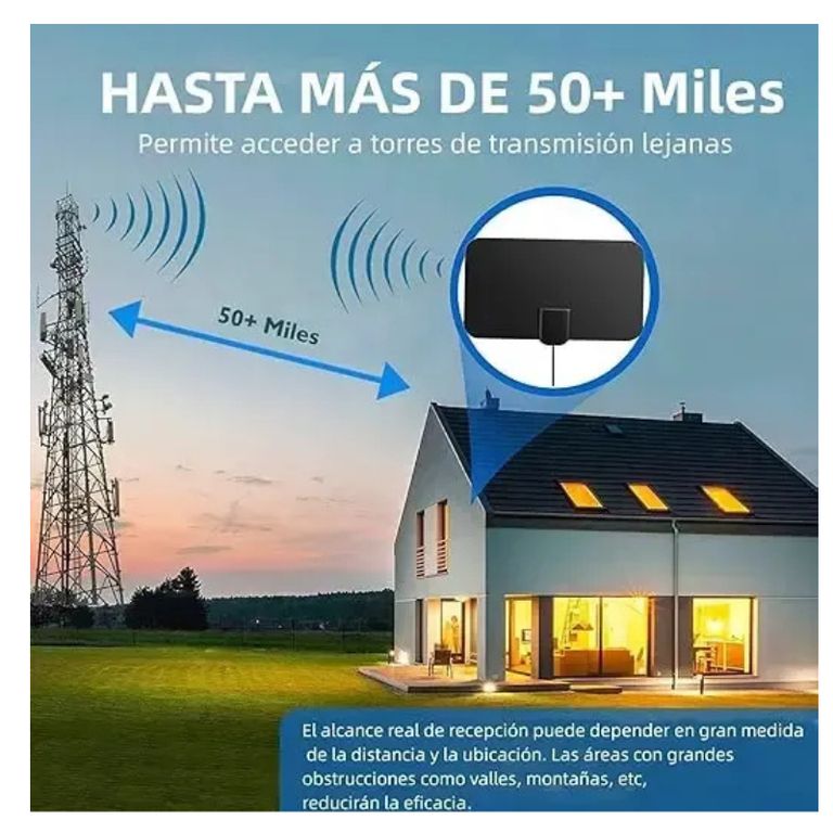 GENERICO Antena Tv Digital Hd 4k Abierta Interior 3m + Amplificador Negro