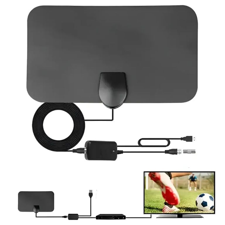 GENERICO Antena Tv Digital Hd Abierta Interior + Amplificador Negro