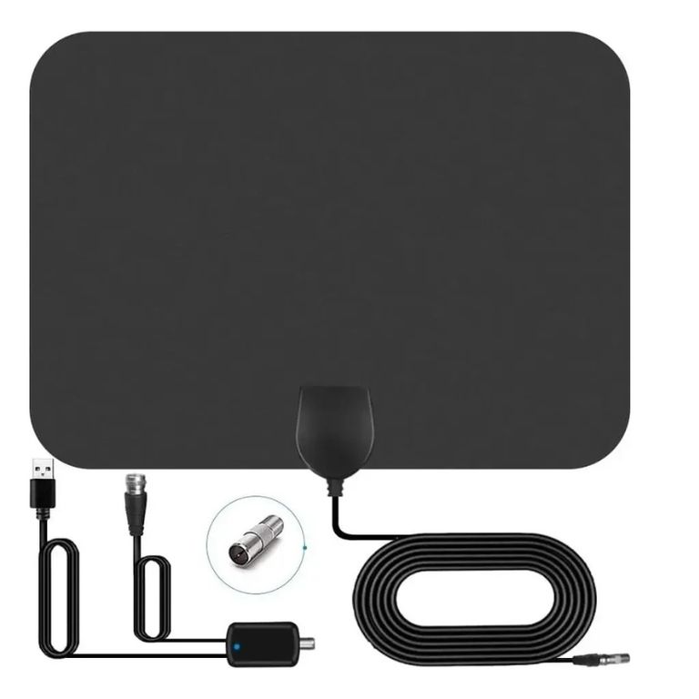 GENERICO Antena Tv Digital Hd Abierta Interior + Amplificador Negro