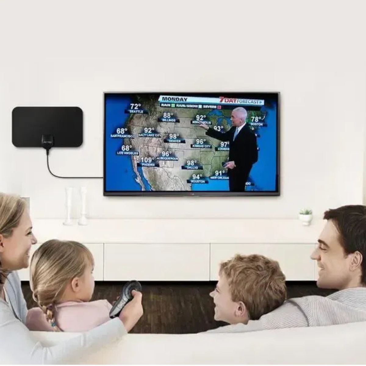 GENERICO - Antena Tv Digital Hd Abierta Interior + Amplificador Negro