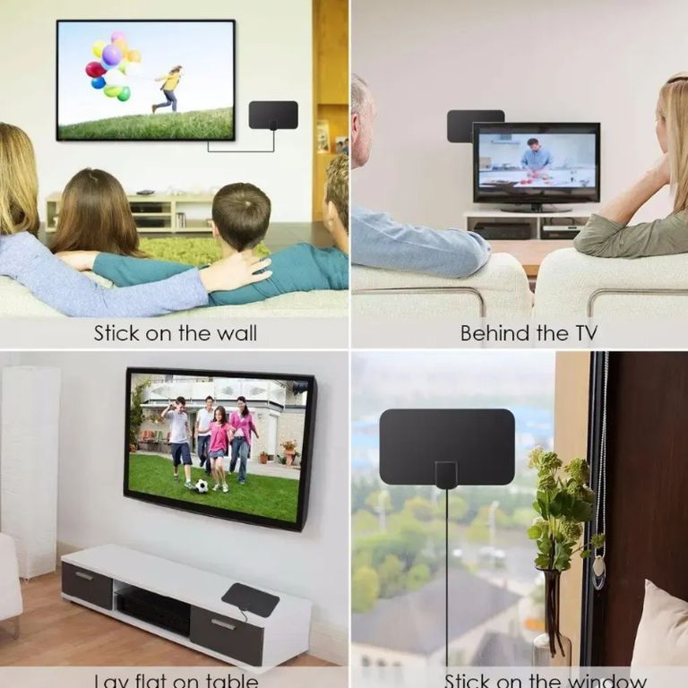 GENERICO Antena Tv Digital Hd Abierta Interior + Amplificador Negro