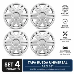 GENERICO - Tapa Rueda Universal Aro 14 Plateada Diseño Deportivo