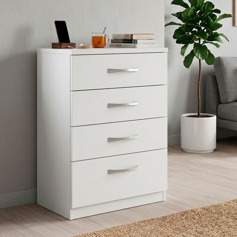 Comoda Blanca 4 Cajones Mueble Organizador Dormitorio