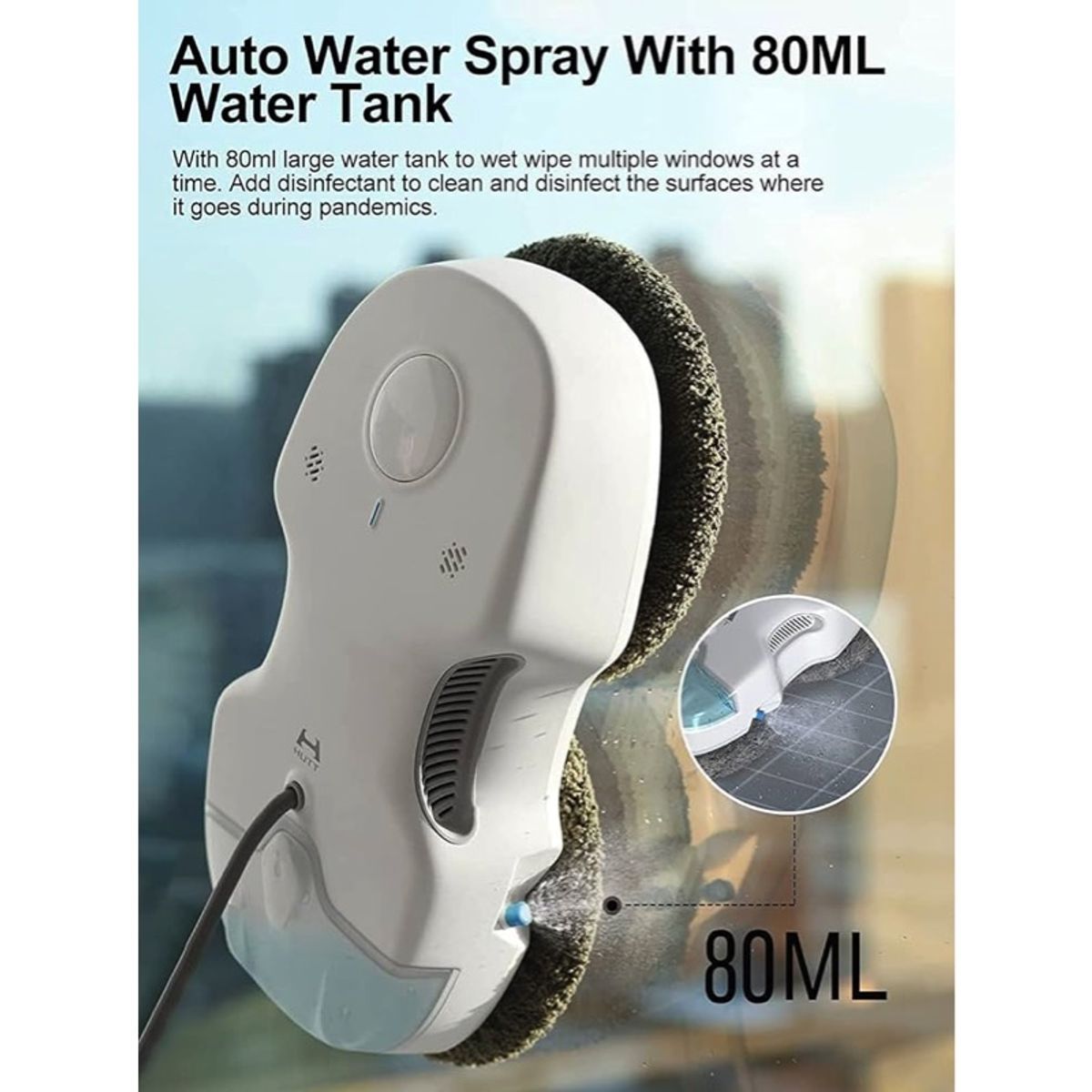 JONR - HUTT C65 Robot Limpiacristales con Tanque de Agua 80ML 3800Pa