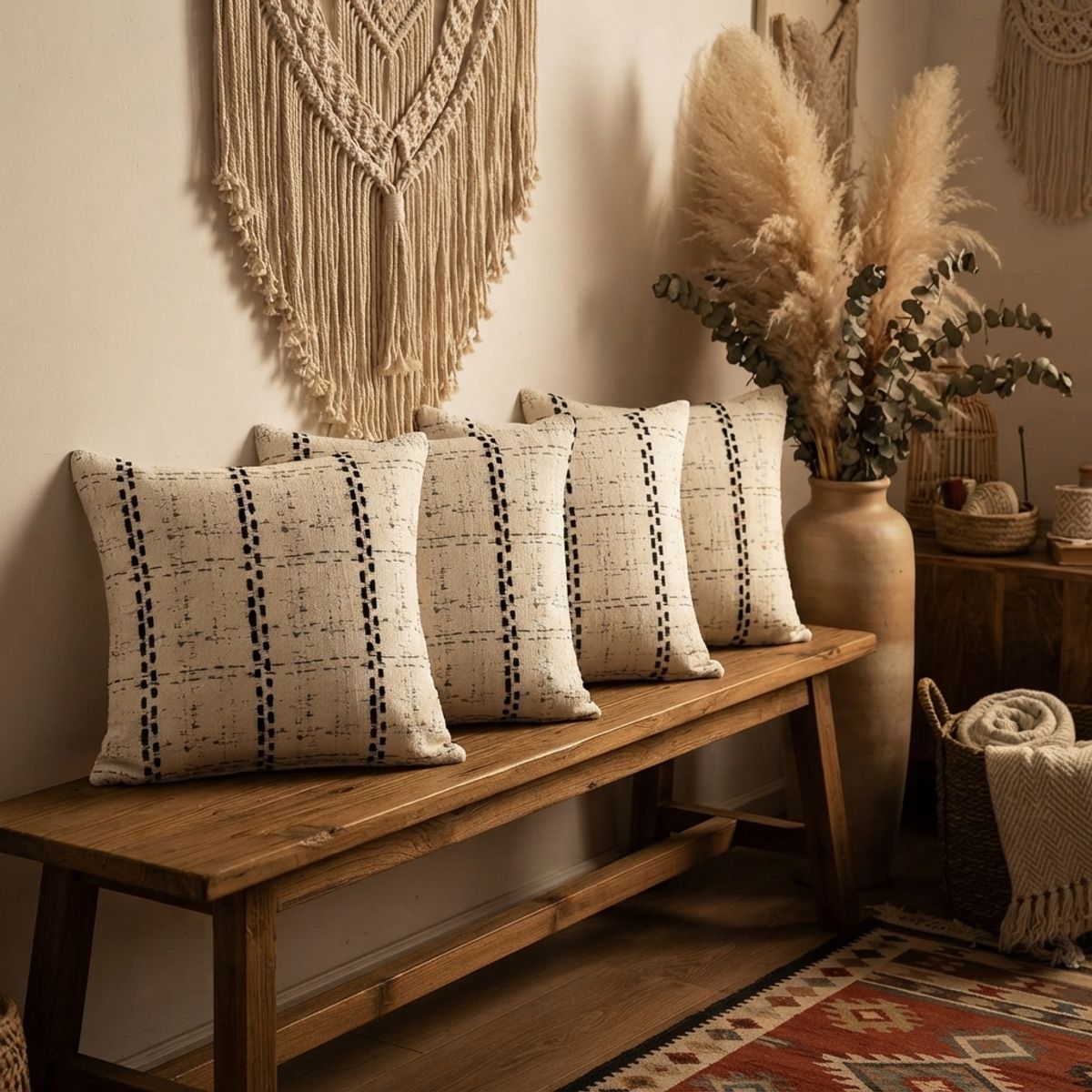 ARMONIA - Fundas Decorativa Para Cojin Estilo Etnico Blanco 4 Unidades 805 para Hogar