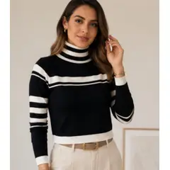 GENERAL - Sweater Mujer Cuello Tortuga Diseño a Rayas