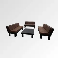 GENERICO - Set Terraza Industrial XL Negra 3 Sillones 1 mesa Estilo Japonesa Incluye Cojines