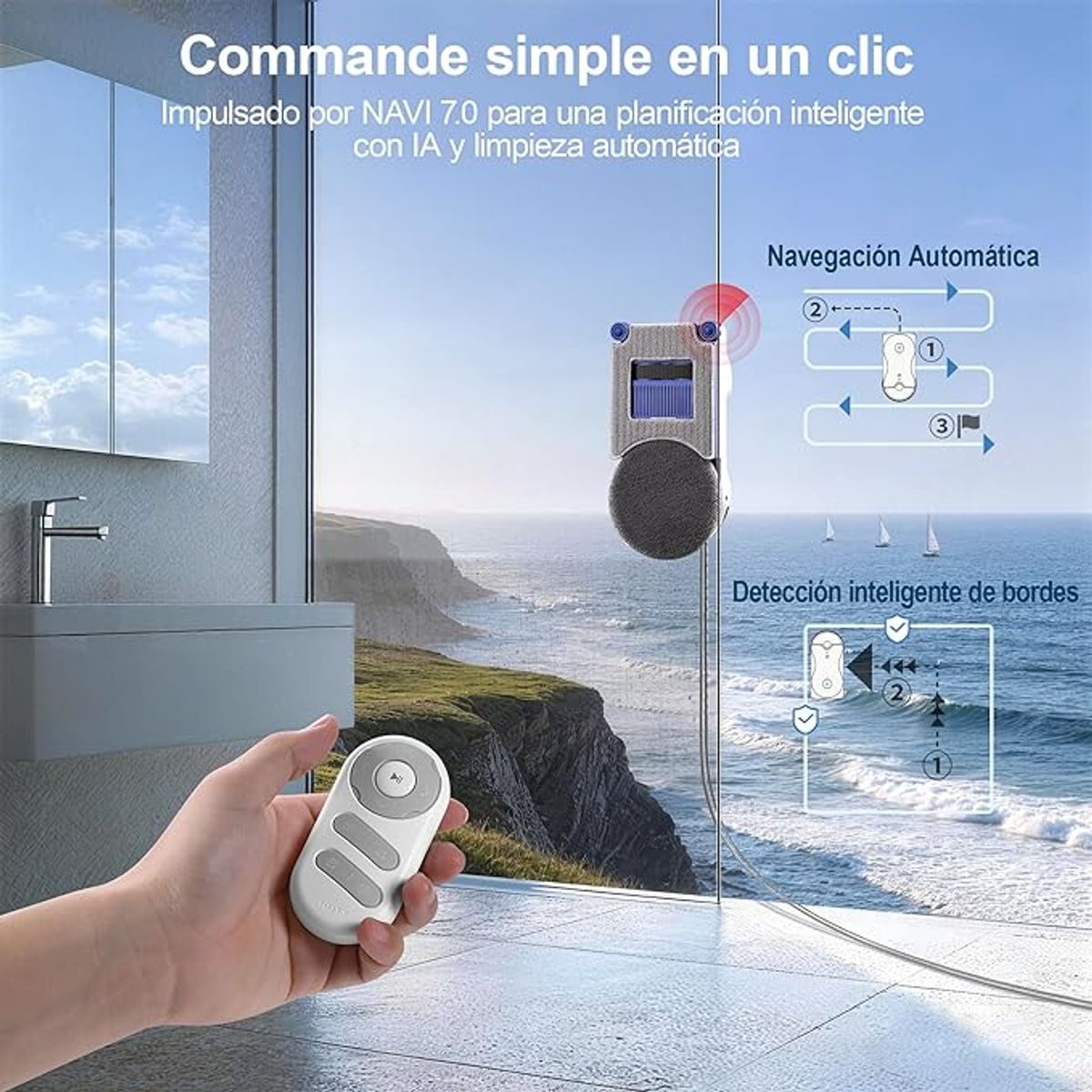 JONR - Hutt 10 Robot Limpiacristales con Sistema de Limpieza Híbrido Húmedo/Seco, 7000 Pa