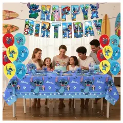 GENERICO - Kit Cumpleaños diseño de Stich Cotillón Decoración + Tela