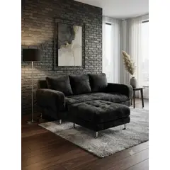 MUEBLES NEW - SECCIONAL ROMA NEGRO FELPA