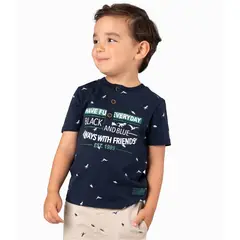 BLACK AND BLUE - Polera Bebé Con Dinosaurios Azul Marino