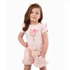 LIMONADA - Short Bebé Con Flores Palo Rosa