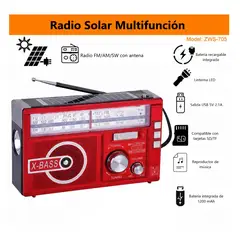 GENERICO - Radio Portátil Solar Recargable X-Bass AMFMSW Con Linterna a Pilas y Recargable a 220v.