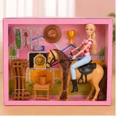GENERICO - Set Muneca Con Caballo Y Accesorios 29 Cm Juguete Infantil