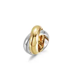 VANE COLLECTION - Anillo mujer moda entrelazado trinity tres argollas en acero, baño oro y rodio