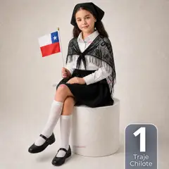 UTILISIMO - Traje Chilote Niña 3 Piezas Negro Baile Típico Fiestas Patrias
