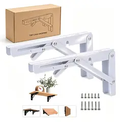 TSKY CHILE SHOPPING - Pack 2 Escuadras Abatibles Metálicas 40cm Para Repisa Flotante Soporte Pared Pesado 60kg Blanco