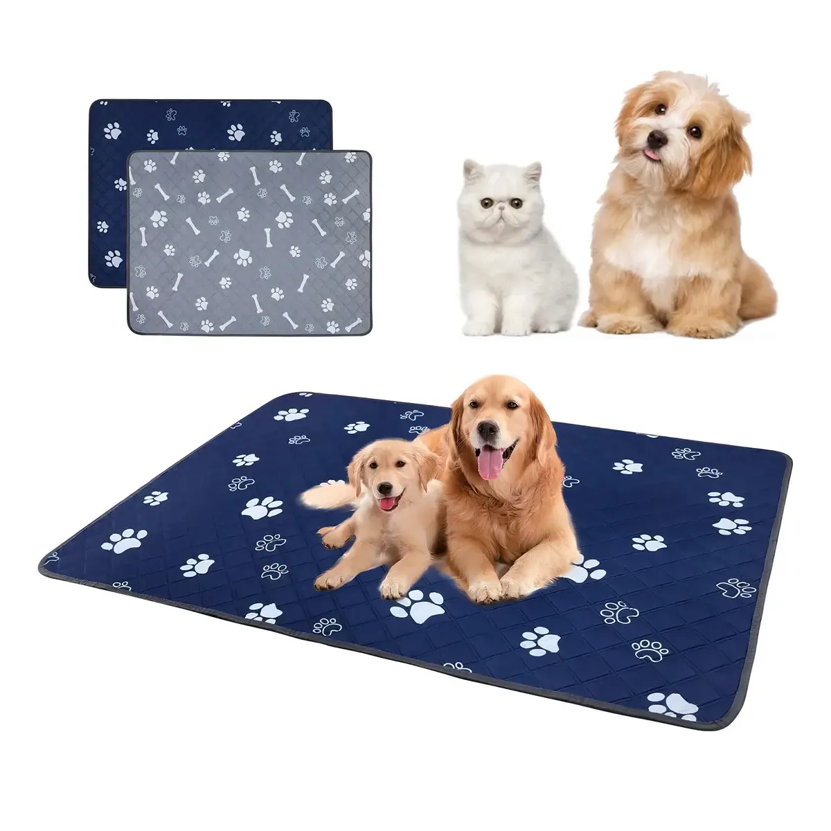 KINDA NICE - 2 Und Sabanillas Lavables Para Perro Reutilizables 60x90cm Gris Y Azul