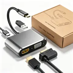 TSKY CHILE SHOPPING - Hub USB C Adaptador Multipuerto 4 En 1 HDMI VGA USB 3.0 PD Para Notebook MacBook Pro