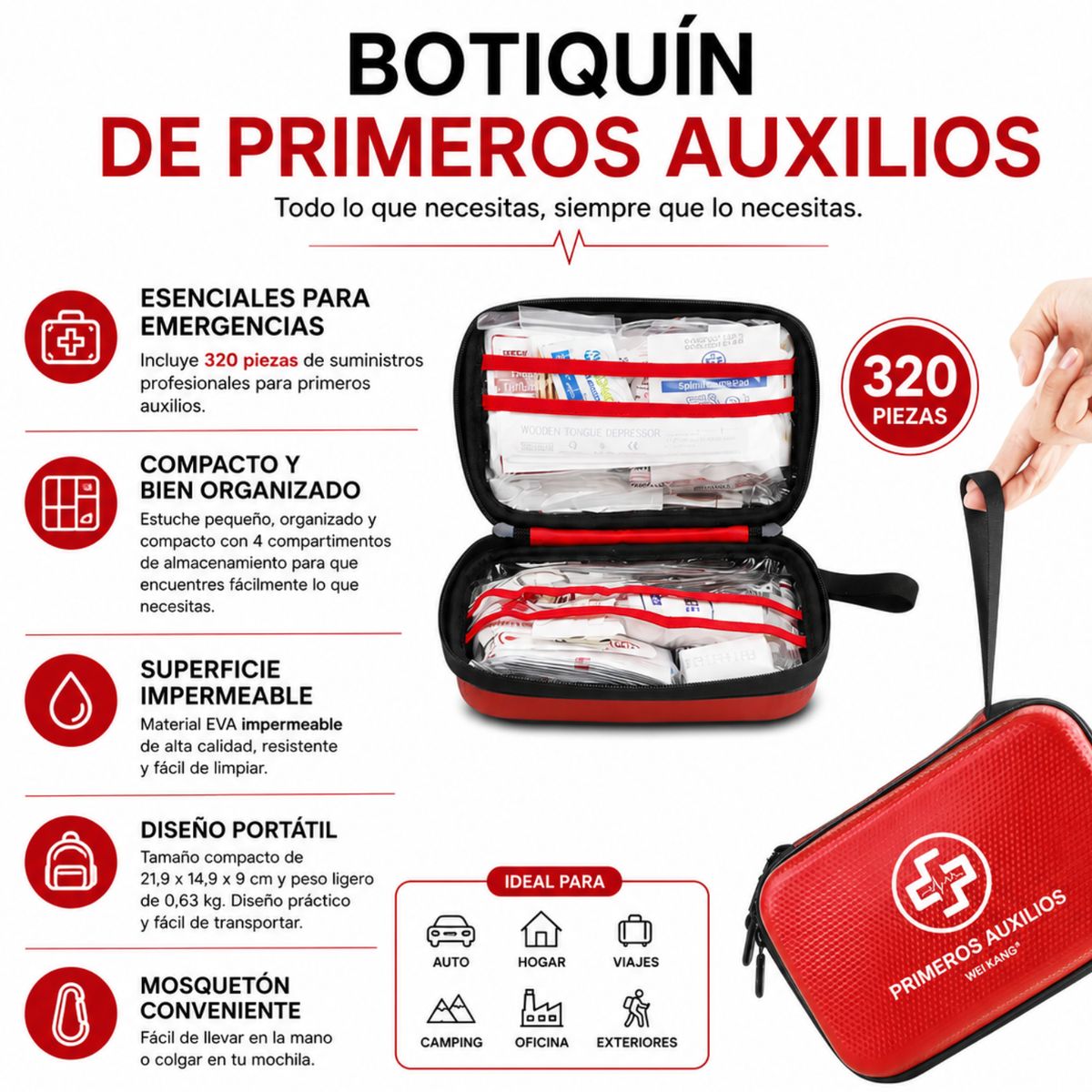 MOVI - KIT DE EMERGENCIA BASICO , PERSONAL CON 55 PIEZAS INCLUYE POWER BANK