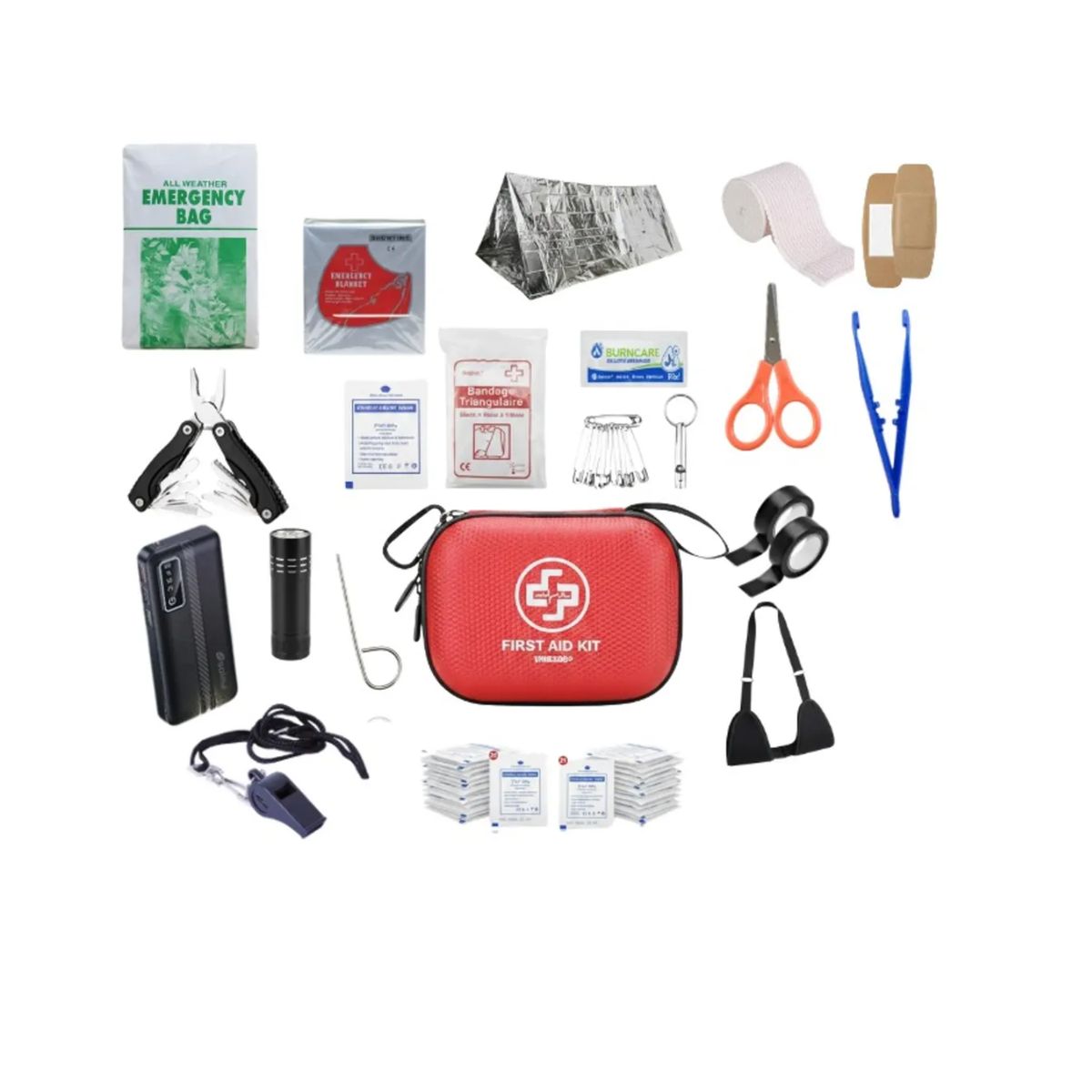 MOVI - KIT DE EMERGENCIA BASICO , PERSONAL CON 55 PIEZAS INCLUYE POWER BANK