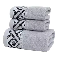 GENERICO - Juego De Toallas De Baño Bordadas 100% Algodón 3 Piezas – Gris