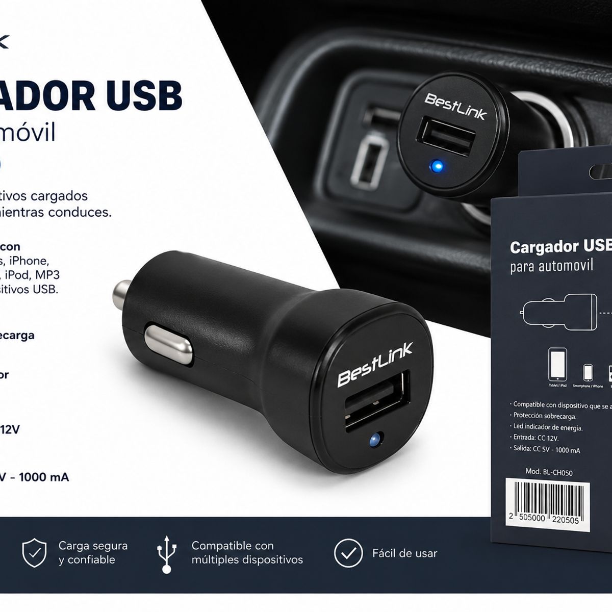 BESTLINK - Cargador usb para automovil Bestlink color negro