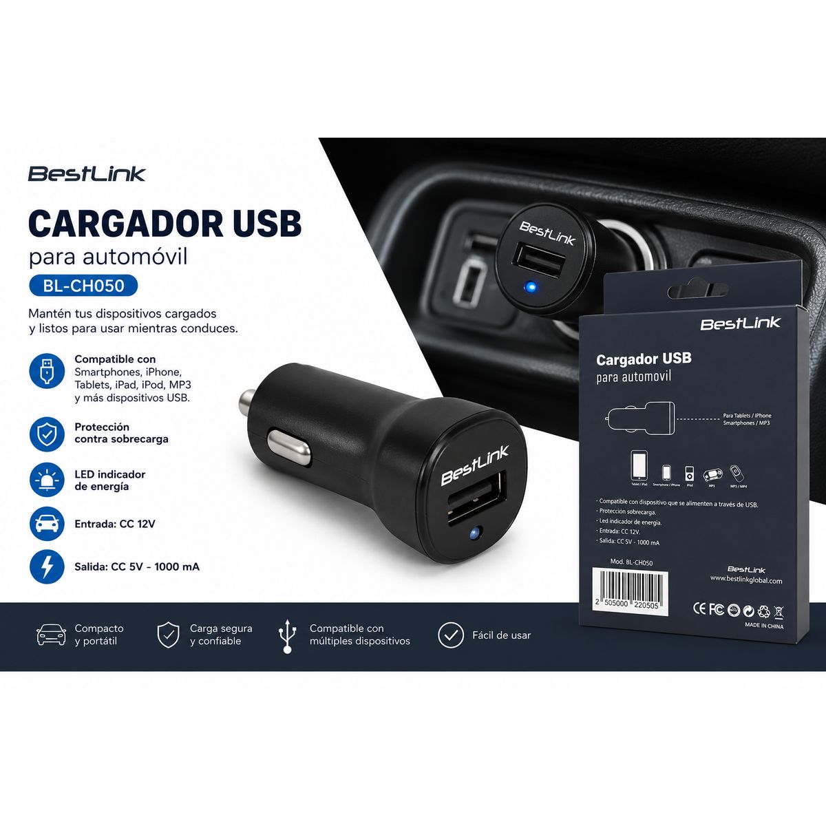 BESTLINK - Cargador usb para automovil Bestlink color negro
