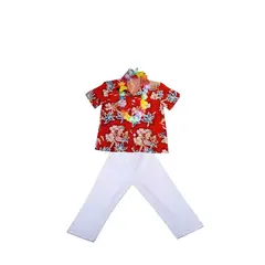 GENERICO - TRAJE TIPICO PASCUENSE O HAWAIANO ROJO 3 PIEZAS GUAYABERA, PANTALON Y COLLAR