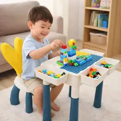 MOVI - Mesa Didáctica Multifuncional con Bloques de Construcción de 102 Piezas + Silla