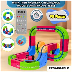GENERICO - Pista De Autos Tren 3D Bloques Magnéticos Juguete Armable Didactico Niños, 95 Piezas Recargable