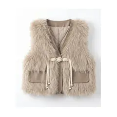 KIBOU - Chaleco Peludo Niña Piel Sintética Elegante Con Perlitas